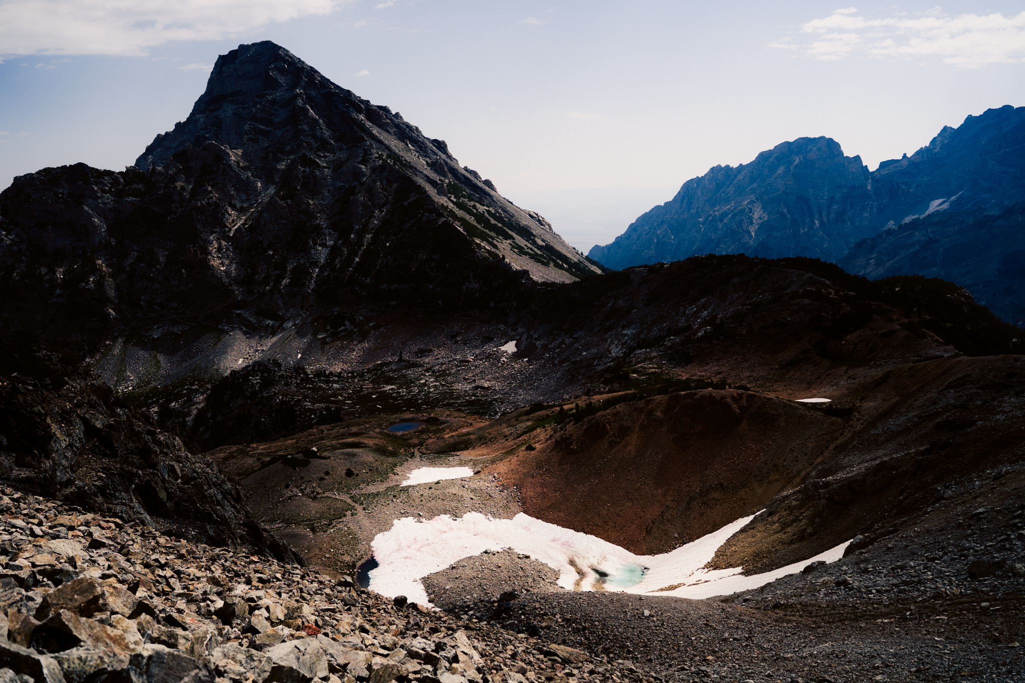Alpine lake in a mountain basin